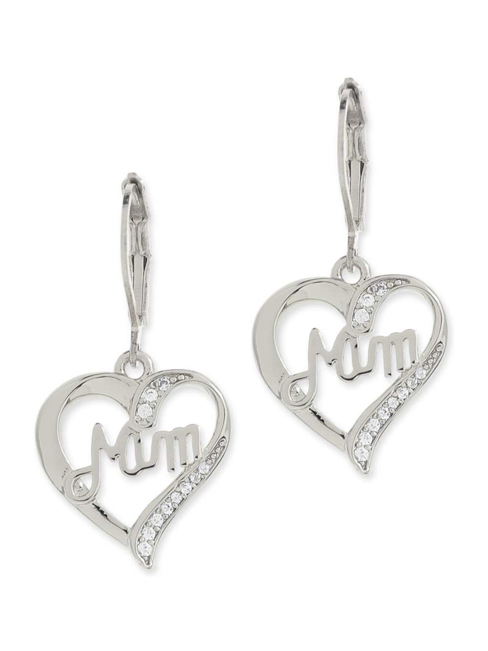 Silver 'Mum' Heart Drop Earrings